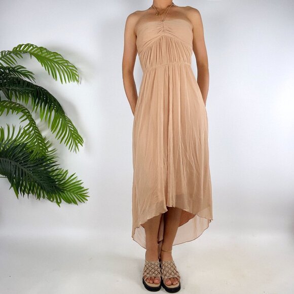 Vintage Y2K Strapless Tan Fairycore Boho High Low Flowy Midi Sun Dress / Small - Picture 8 of 8